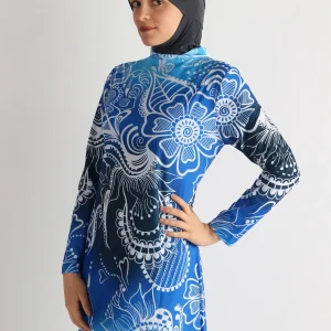 2 piece Gray & baby blue flowers Muslim Swimwear Filles Dames Modeste Couverture complète Beachwear Burqini Burkini